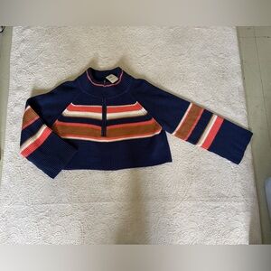 NEW with Tags Free People Navy Ribbed Zip Mock-Neck Sweater - size small